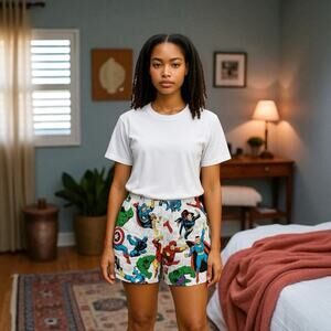 Marvel Women's Lounge‎ PJ Shorts M Medium Comic Book Print 100% Cotton Pockets